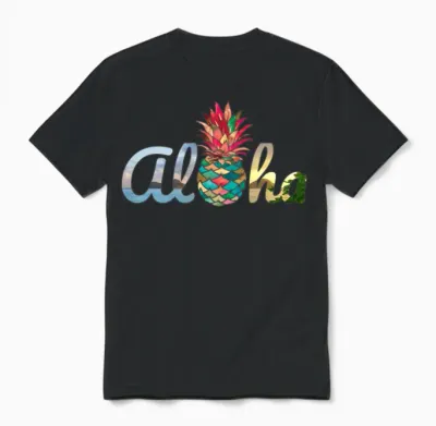 Cute Aloha Hawaii Pineapple Mermaid Coral Girls Unisex T-Shirt - Black
