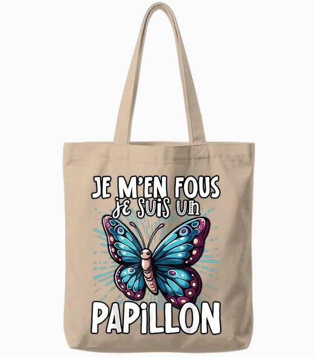 Je M'en Fous Je Suis Un Papillon - Cute Butterfly T-Shirt, Black, S Tote Bags in Natural