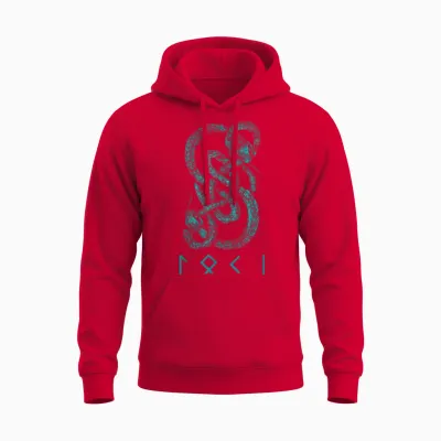 Loki Name Norse Runes and Snake Nordic Mythology Men's T-Shirt, Black, S, Short Sleeve, Classic Fit, Viking T-Shirt, Nordic Mythology Unisex Hoodie - Red