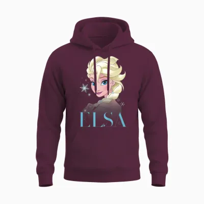 Children's Frozen Elsa Snowflake Portrait T-Shirt, White Unisex Hoodie - Maroon