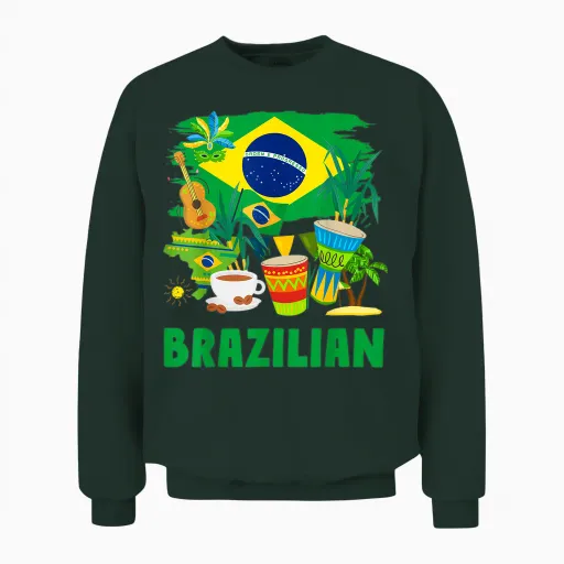 Brazil Flag - Outfit Idea for Children - Flag of Brazil and Brazil T-Shirt, Yellow, S Unisex Sweatshirt in Forest