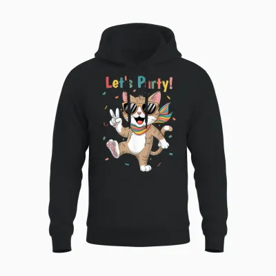 Katze Let's Party Outfit Damen Herren Junge Mädchen Katzen Unisex Hoodie - Black