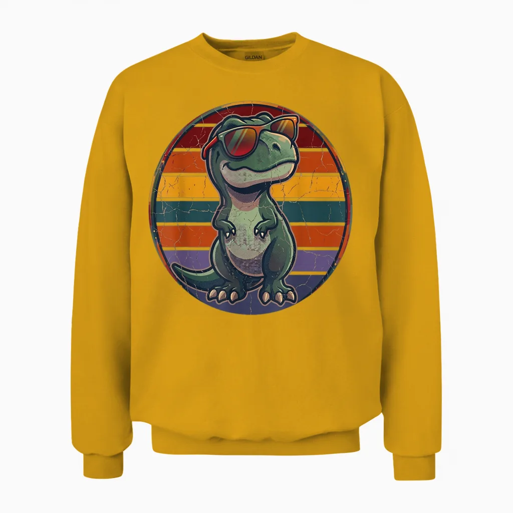 T-Rex Retro Männer Kinder Frauen Lustiger Dinosaurier Unisex Sweatshirt in Gold