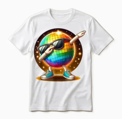 70s Disco Ball Dabbing Sunglasses Nightclub Dance Led Party T-Shirt, Black, S Unisex T-Shirt - White