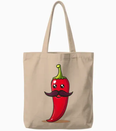 Cool Aussehendes Chili Mit Schnurrbart Für Bartpfeffer-Liebhaber Tote Bags - Natural
