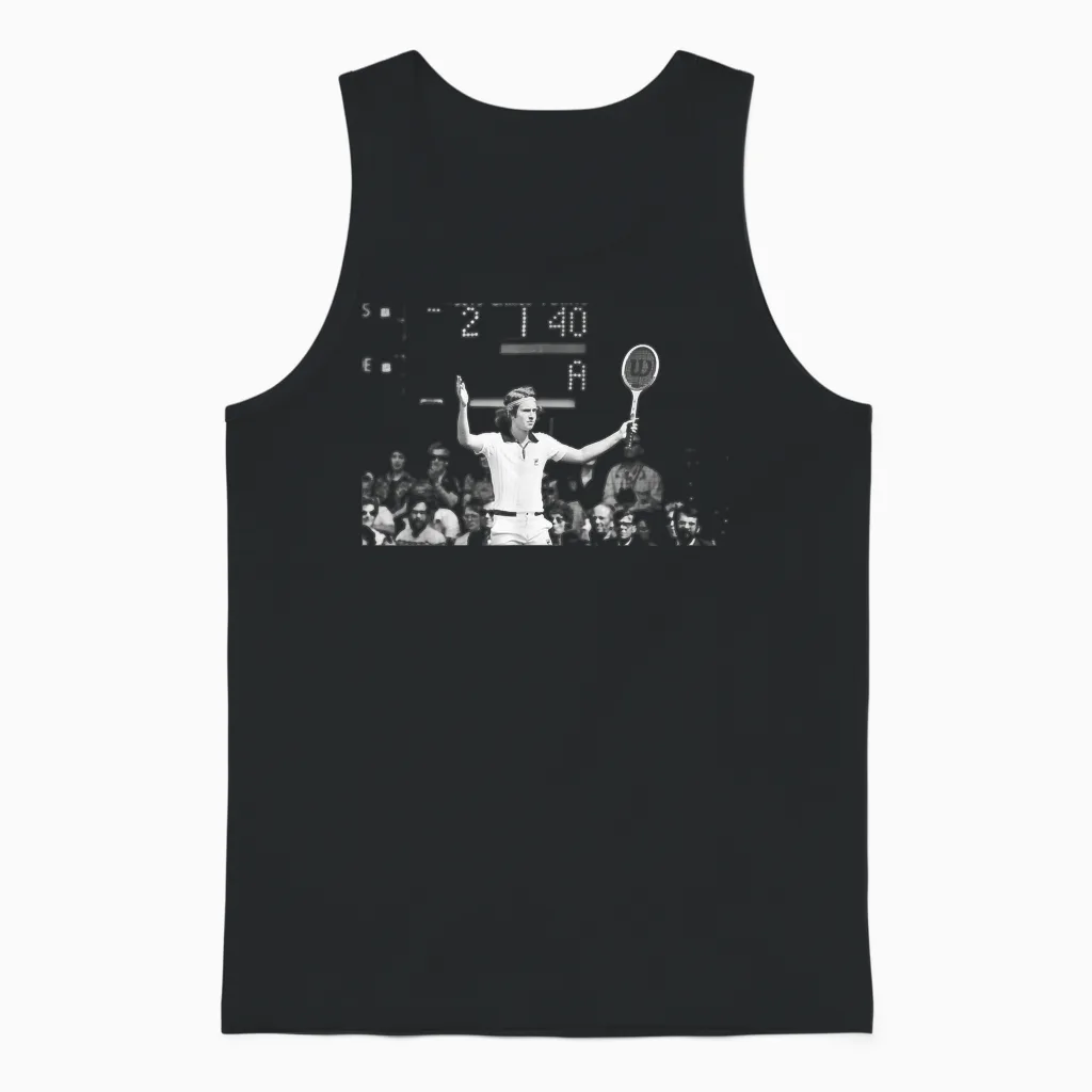 Wimbledon Tennis 1977 John Mcenroe Complains to T-Shirt, Black, S Unisex Tank Top in Black