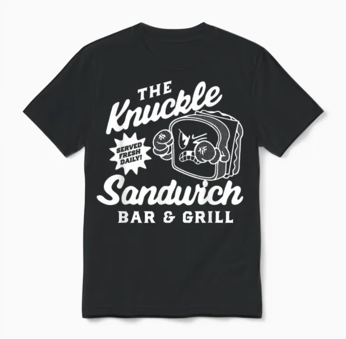 The Knuckle Sandwich Bar & Grill Fighting Joke Bar Humor Unisex T-Shirt in Black
