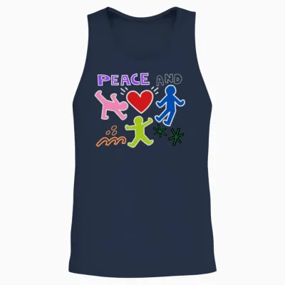 Keith Graffiti Peace and Love Art Cartoon Gift Unisex Tank Top - Navy