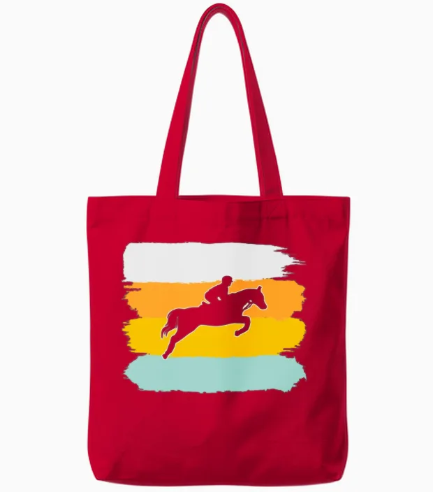 Horse Retro Lovers Tote Bags in Red