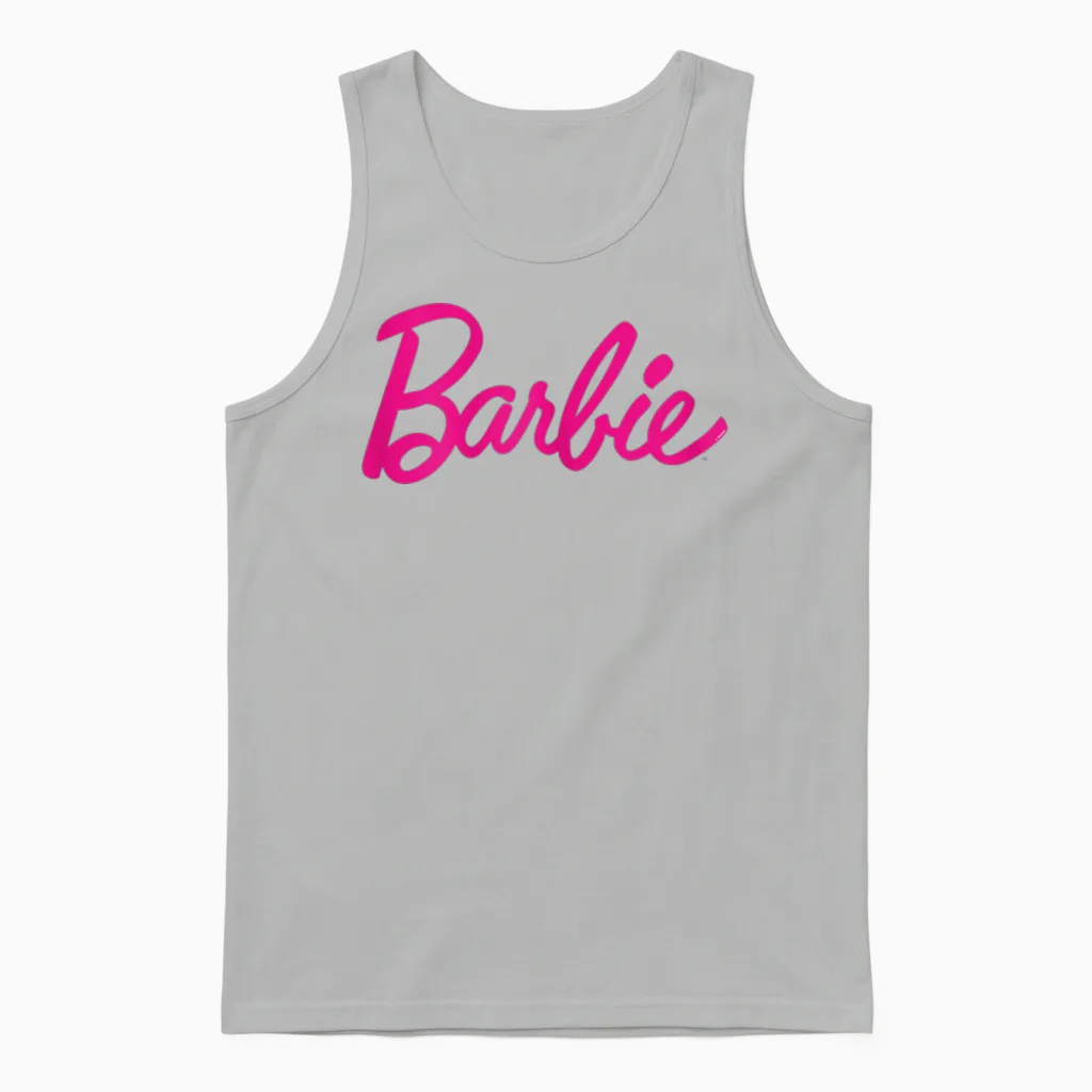 Barbie Official Barbie Logo Multi Colour Unisex Tank Top in Ash