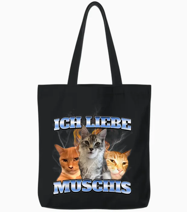 Ich Liebe Muschis Tote Bags in Black