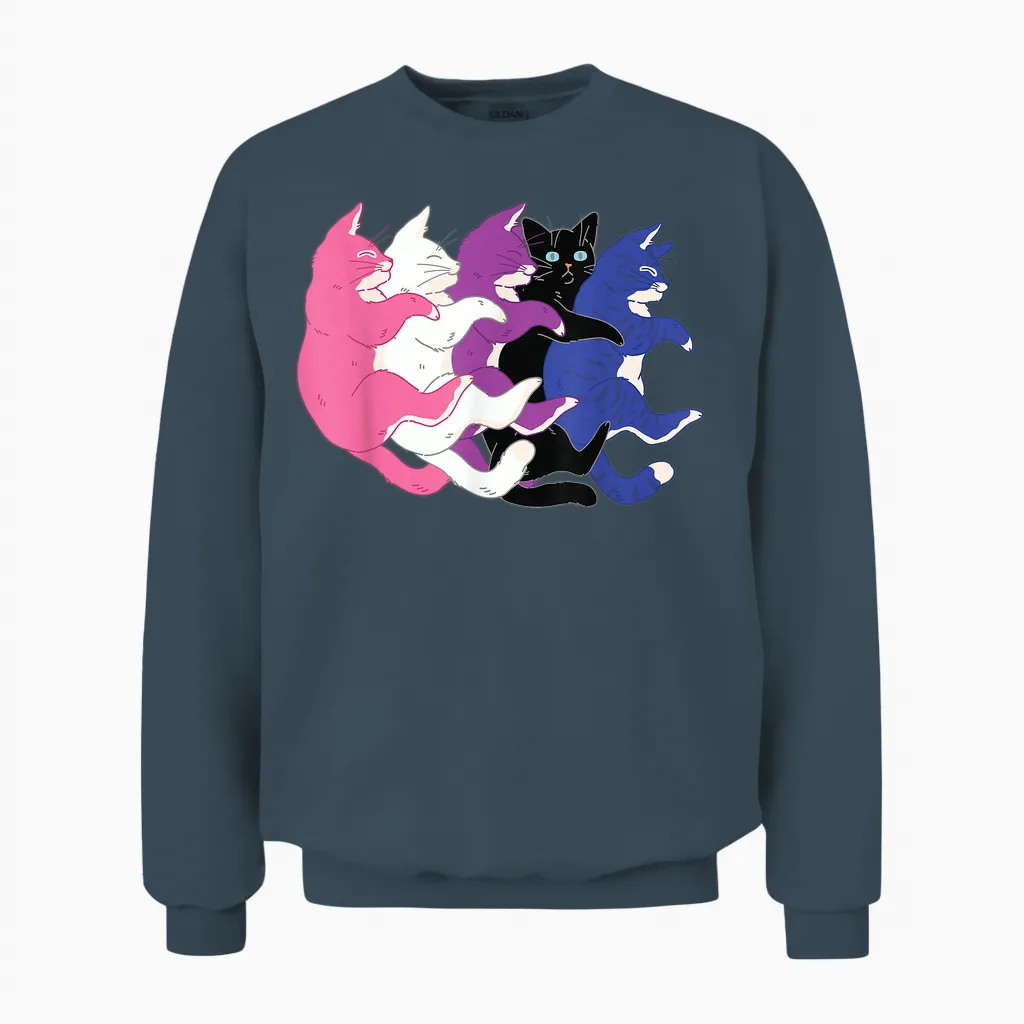Lgbtq Genderfluid Pride Flag - Cats Pile Genderfluid Unisex Sweatshirt in Dark Heather
