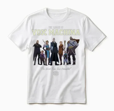 The Legend of Vox Machina Group with Varsity Logo T-Shirt Small Unisex T-Shirt - White
