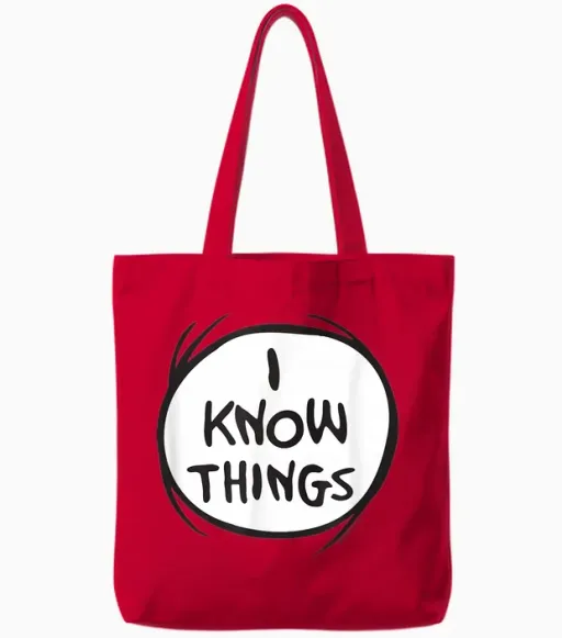 Dr. Seuss Cat in the Hat I Know Things Officially Licensed Tote Bags - Red