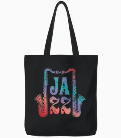 Jazz Retro Saxophone Tote Bags - Black