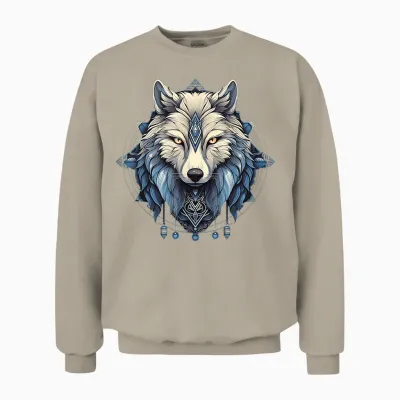 Mystical Spiritual Wolf with Celtic Symbol Daagath Unisex Sweatshirt - Sand