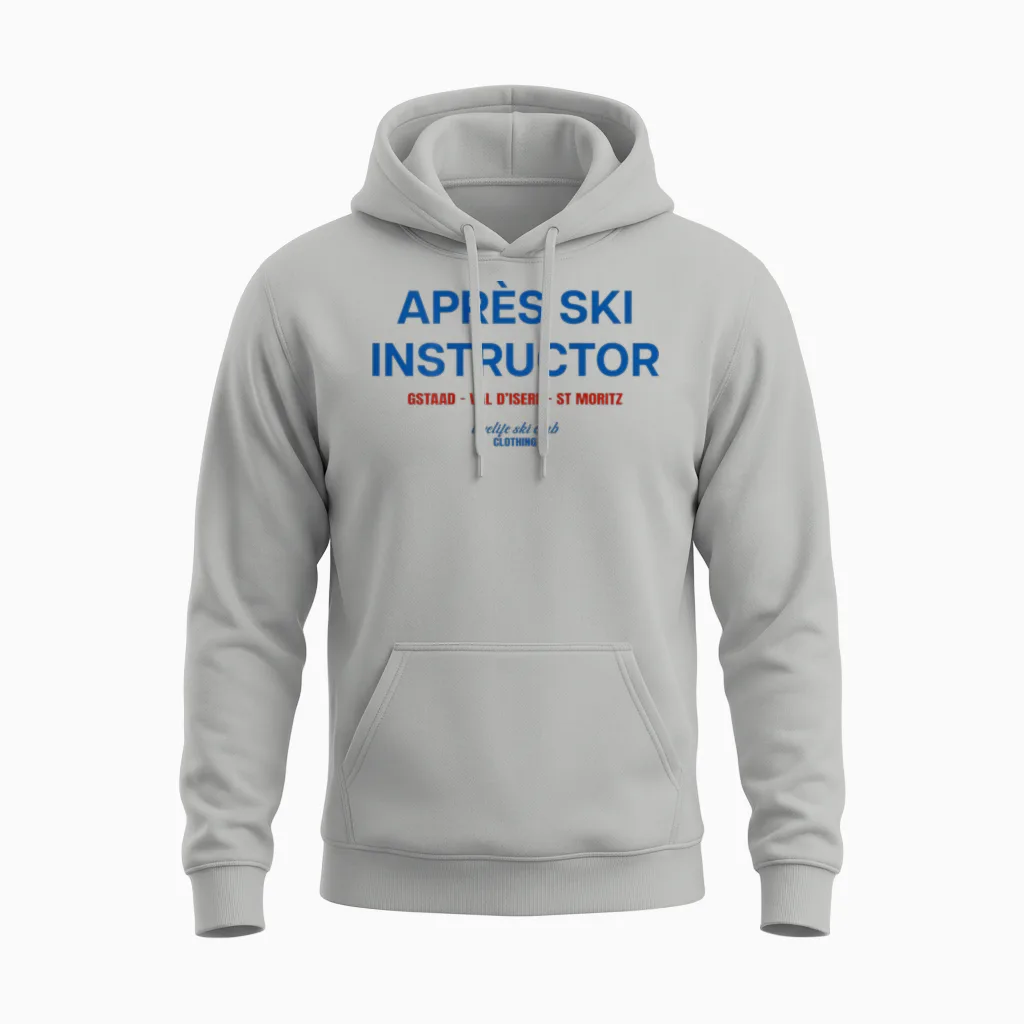 Aprés Ski Instructor X Livelife Ski Club Skier Backprint T-Shirt, White Unisex Hoodie in Ash
