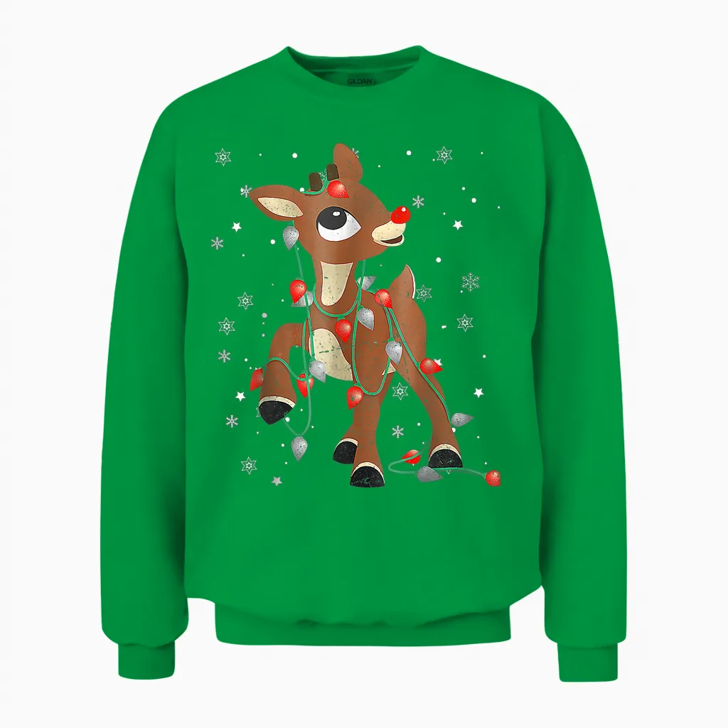 Cute Rudolph the Red Nose Reindeer for Kids Christmas Unisex Sweatshirt in Irish Green