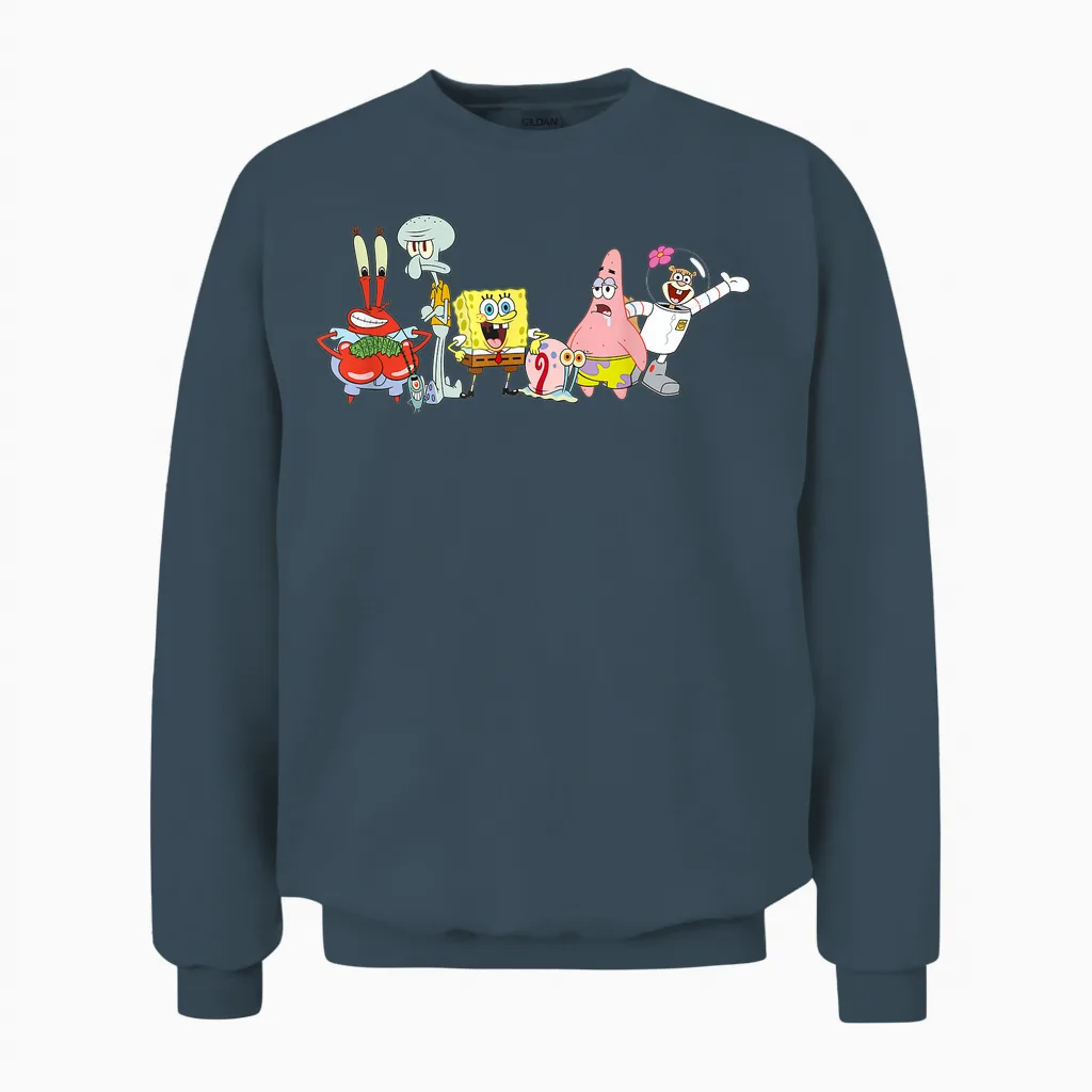 Sponge Bob Cast Group Unisex Sweatshirt in Dark Heather