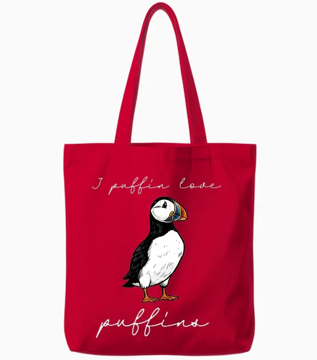 I Puffin Love Puffins Citation D'oiseau De Rivage Humoristique Manche Longue Tote Bags in Red