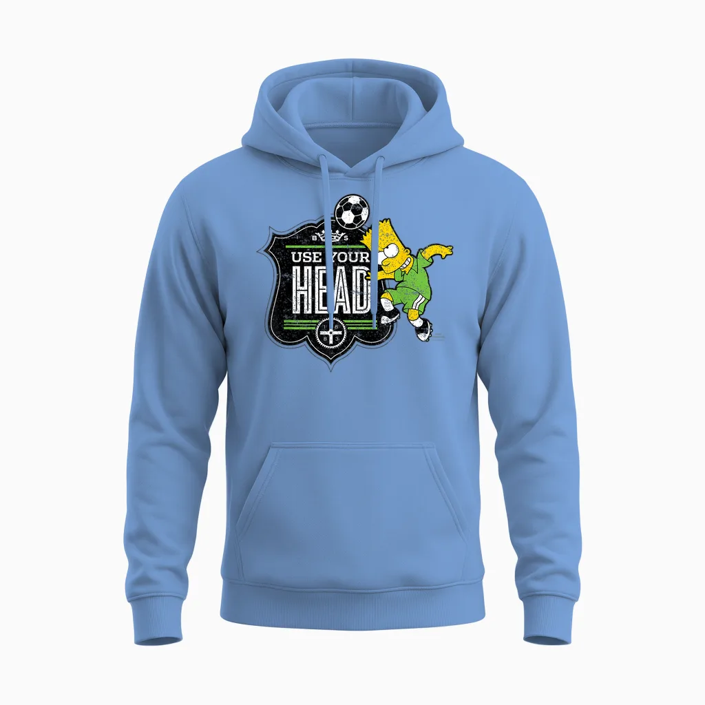 The Simpsons Soccer Bart Simpson Use Your Head Unisex Hoodie in Carolina Blue