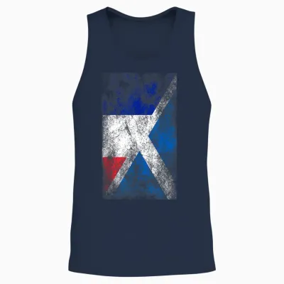 Flags of France and Scotland T-Shirt, Black, S Unisex Tank Top - Navy