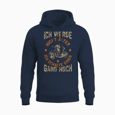 Men's Motorcycle T-Shirt Ich Werde Nicht Alter Motorcycle Rider Funny Biker T-Shirt, Black Unisex Hoodie - Navy