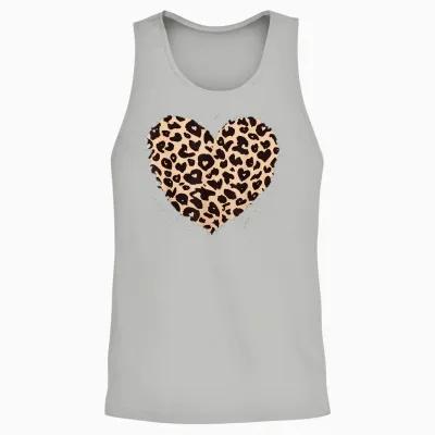Cheetah Leopard Heart Girls Animal Print T-Shirt, Black Unisex Tank Top - Ash