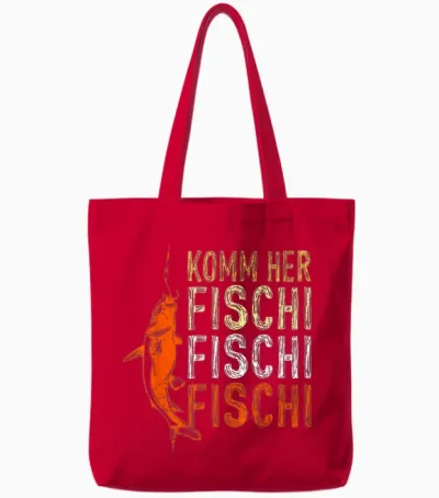 T-Shirt with German Text "komm Her Fischi Fischi" Tote Bags - Red