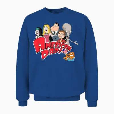 American Dad Show Logo with Family Cartoon T-Shirt, Black, S Unisex Sweatshirt - Royal