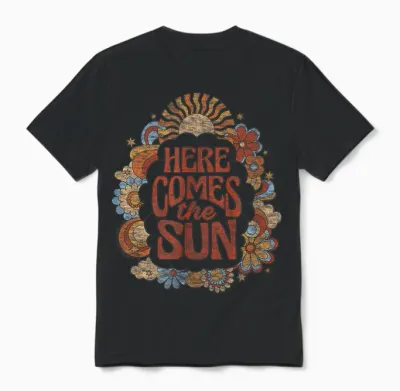 The Beatles - Here Comes the Sun Retro-Vintage-Blumen Unisex T-Shirt - Black
