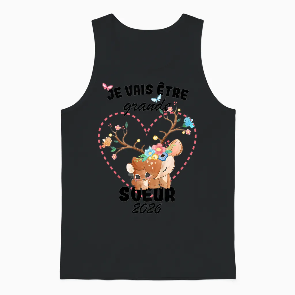 Child Pregnancy Announcement | Je Vais Etre Grande Soeur 2026 Unisex Tank Top in Black