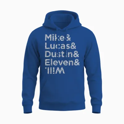 Stranger Things Mike Lucas Dustin Eleven and Will Names T-Shirt, Black, S Unisex Hoodie - Royal