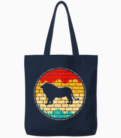 Lion Retro Tote Bags - Navy