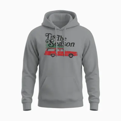 ’tis the Season Retro Wagon Christmas Tree Holiday Unisex Hoodie - Sport Grey