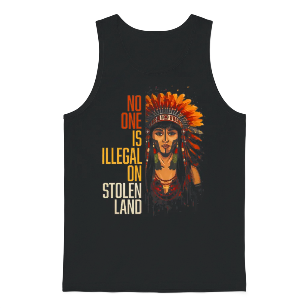 No One Is Illegal on Stolen Land Native American Unisex Tank Top - Black