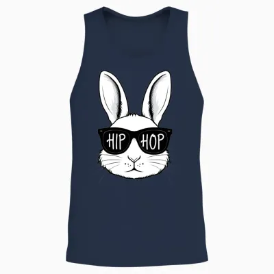Cool White Rabbit with Sunglasses Unisex Tank Top - Navy
