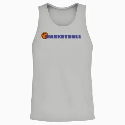 Basketball Emblem Wordmark in Electric Blue Unisex Tank Top - Ash