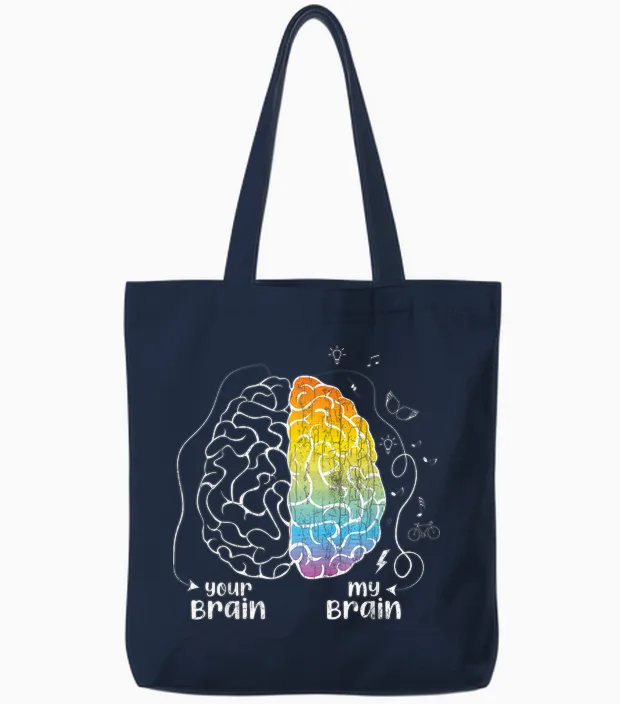 Your Brain My Brain Adhs Awareness Orange Ribbon Grafik Tote Bags in Navy