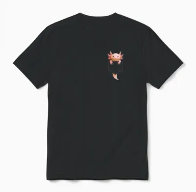 Cute Axolotl Pocket Funny Gifts for Men Women Teen Kid Unisex T-Shirt - Black