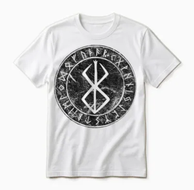 Rune Berserker Viking Symbol Futhark T-Shirt, Grey, S Unisex T-Shirt - White