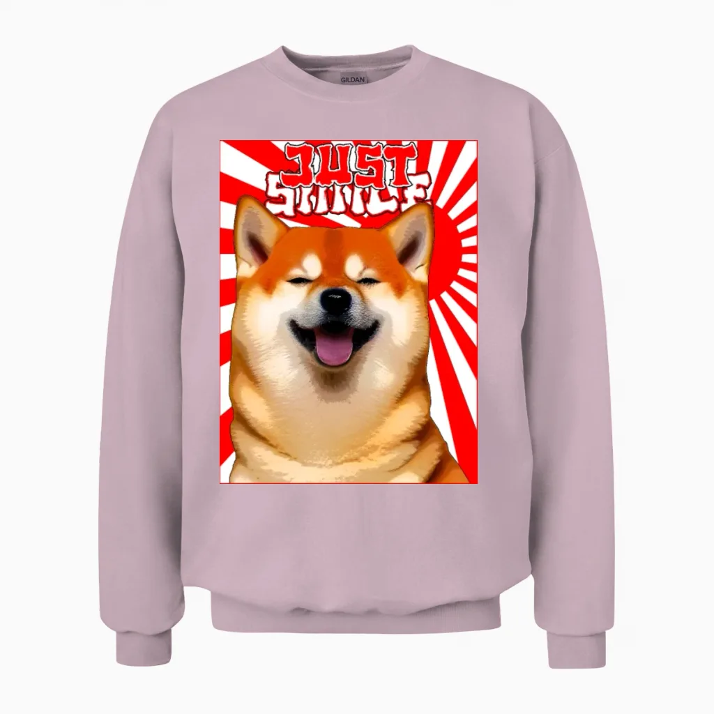 Just Smile Shiba Graphic Unisex Sweatshirt in Light Pink