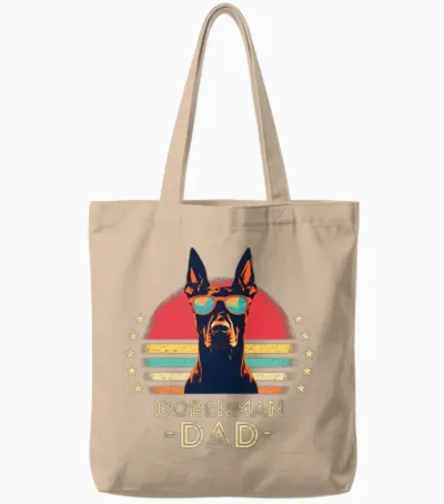Doberman with Sunglasses Retro Tote Bags - Natural