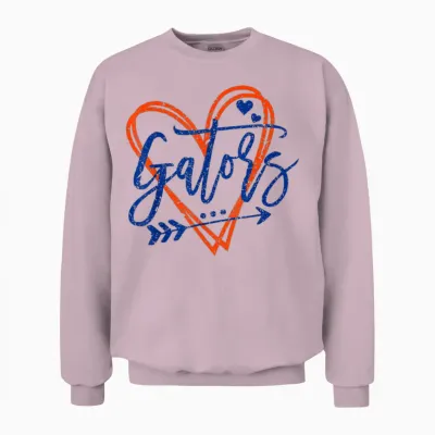Retro Gators Heart Name Apparel Design for Men Women Unisex Sweatshirt - Light Pink