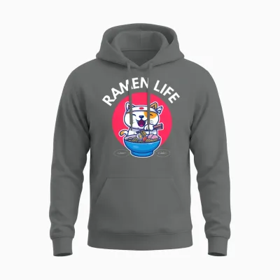 Ramen Life Cat Eat Unisex Hoodie - Graphite Heather