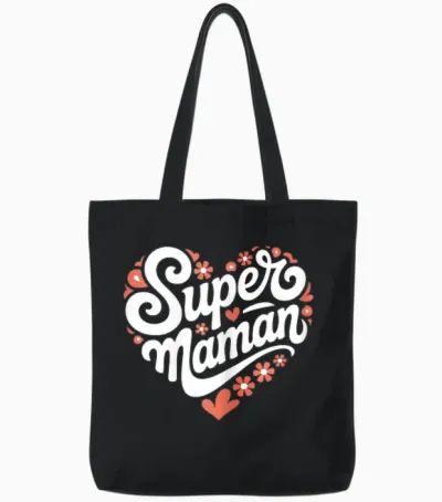 Super Mum Heart Flowers Gift Cute Original Mother Woman T-Shirt, Black, S Tote Bags - Black