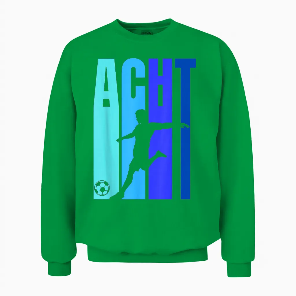 8th Birthday Boys Football Eighth Birthday T-Shirt, Black Unisex Sweatshirt in Irish Green