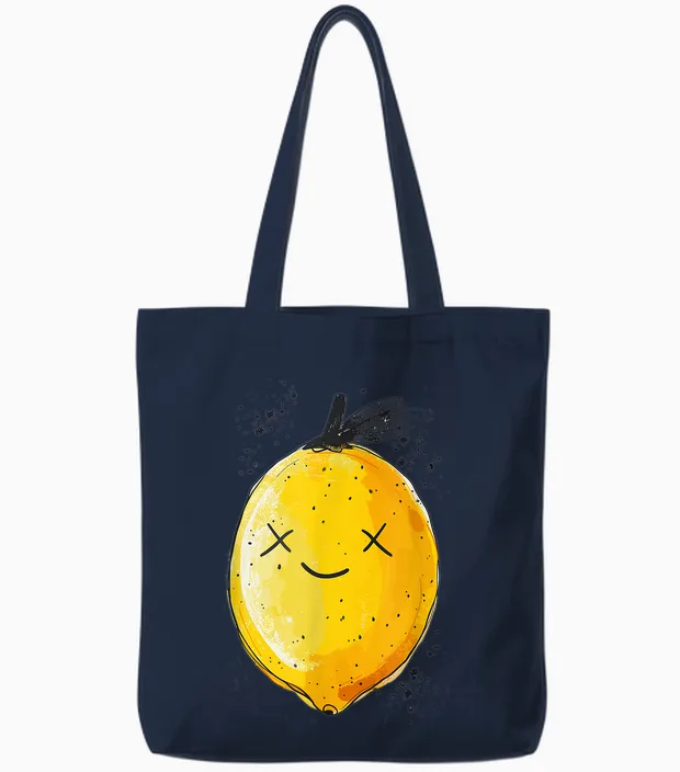 Gelbe Traurige Zitrone Mit Gesicht Tote Bags in Navy