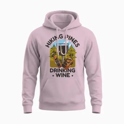 Hiking Pines Drinking Wine Unisex Hoodie - Light Pink