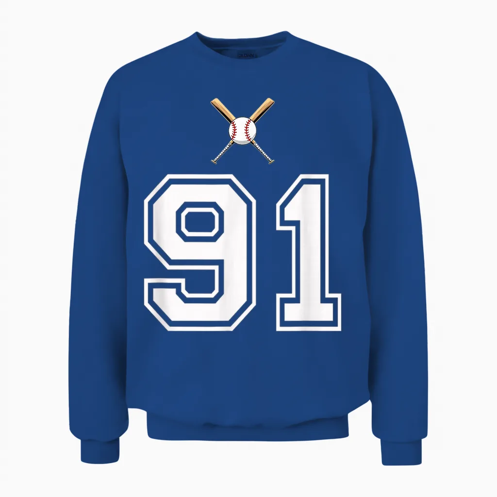 91 Numéro Base-Ball Style Vintage Blanc Unisex Sweatshirt in Royal